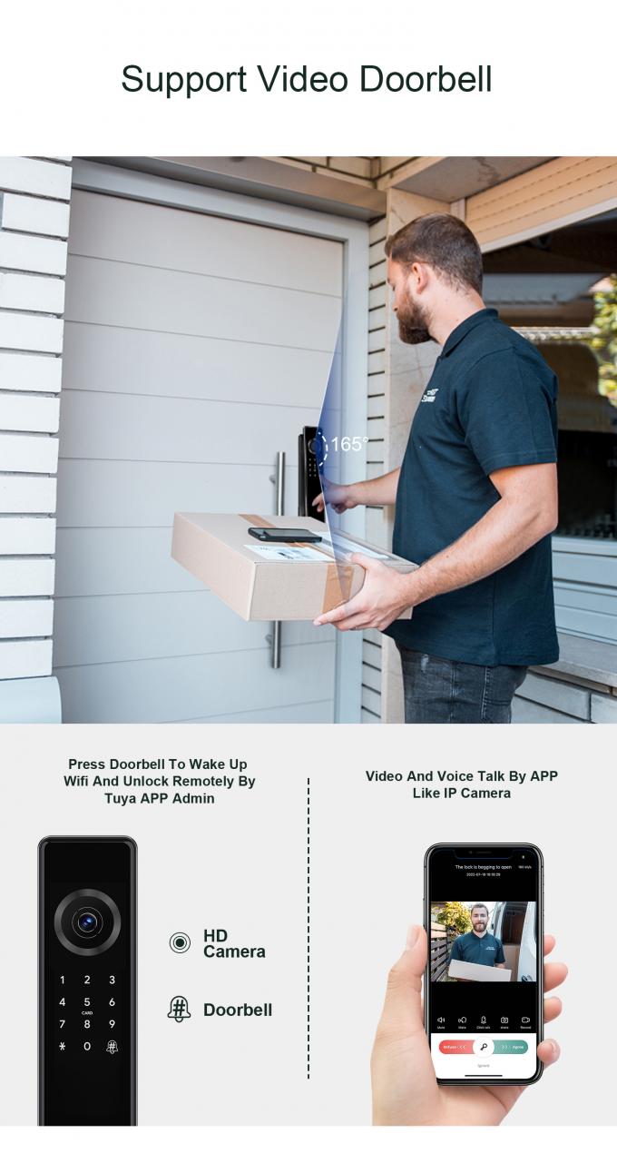 लिलीवाइज तुया टी लॉक Cerraduras Electrices वाई-फाई फिंगरप्रिंट डिजिटल कैमरा स्मार्ट डोर लॉक विथ कैमरा 8