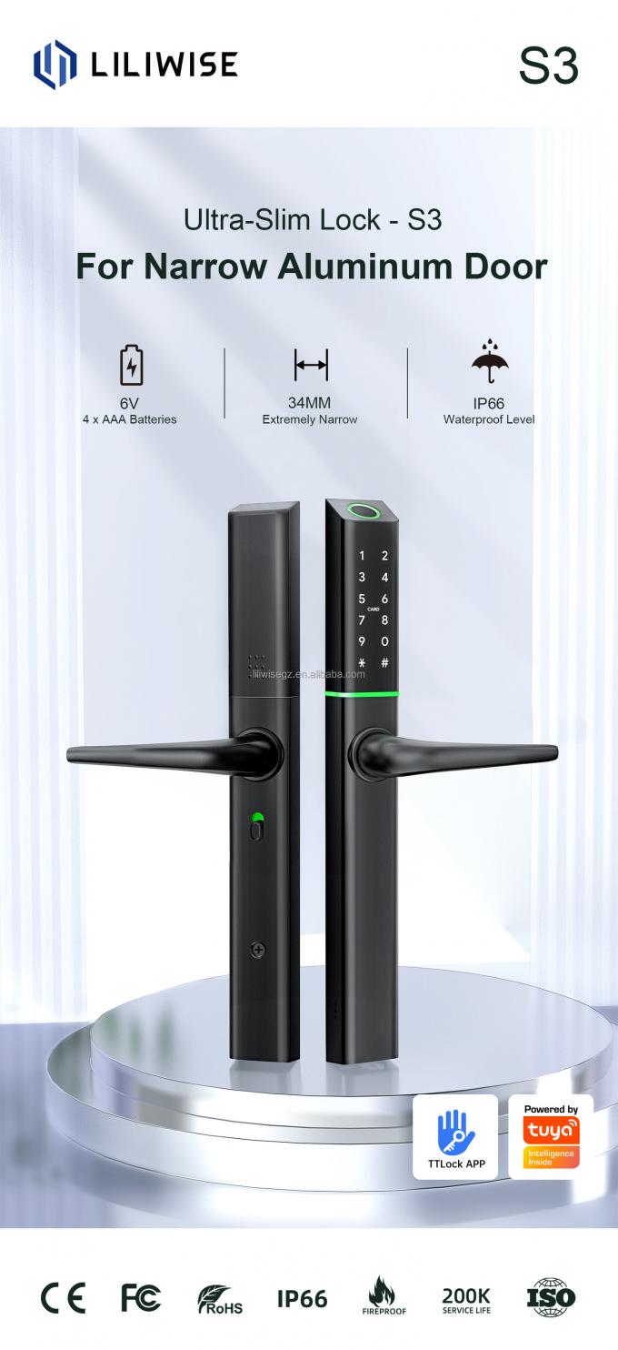 वाई-फाई रिमोट Ttlock फिंगरप्रिंट अल्ट्रा-स्लिम एल्यूमीनियम Tuya स्लाइडिंग डोर स्मार्ट लॉक डिजिटल स्लिम स्मार्ट लॉक के साथ ऐप अनलॉक 2