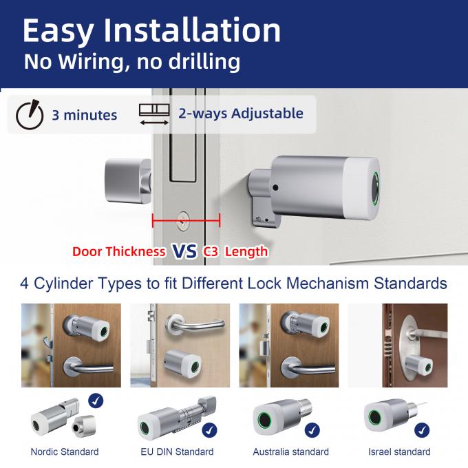 Liliwise फिंगरप्रिंट RFID कार्ड वाटरप्रूफ डोर लॉक एडजस्टेबल वाईफाई BLE Tuya Ttlock स्मार्ट सिलेंडर लॉक पुराने मैकेनिकल को बदलने के लिए 3