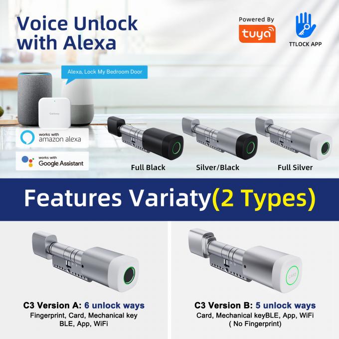 Liliwise फिंगरप्रिंट RFID कार्ड वाटरप्रूफ डोर लॉक एडजस्टेबल वाईफाई BLE Tuya Ttlock स्मार्ट सिलेंडर लॉक पुराने मैकेनिकल को बदलने के लिए 2